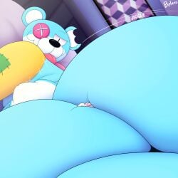 absurd_res anthro ass bear belaro big_butt blush breasts butt_crush cleavage clothed clothing comfy crush curves curvy_figure digital_media_(artwork) duo extreme_size_difference fur hi_res huge_butt humanoid jiggling macro male male/male mammal micro nude onomatopoeia plushie size_difference slosh smile smothering sound_effects squish tail text thick_thighs voluptuous wide_hips wobble wunkly