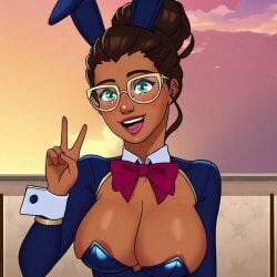 1girls ai_generated arcane big_breasts big_breasts breasts breasts brown_hair brown_skin bunny_costume bunny_ear bunny_ears bunny_ears_(cosmetic) bunny_girl bunny_suit bunnygirl bunnygirl_outfit bunnysuit cleavage fake_animal_ears female female female_focus female_only glasses happy large_boobs large_breasts league_of_legends looking_at_viewer peace_sign peace_symbol playboy_bunny playboy_bunny_costume playboy_bunny_ears playboy_bunny_leotard playboy_bunnysuit playboy_outfit playboy_suit rabbit_ears short_hair sky_young smile solo solo_female solo_focus v