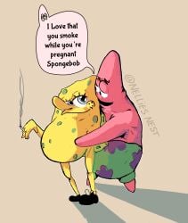 2boys cursed cursed_wholesome cute_eyes funny gay male male/male male_only male_pregnancy meme mpreg naked patrick_star pregnant shitpost smoking spongebob_squarepants spongebob_squarepants_(character) wholesome yaoi
