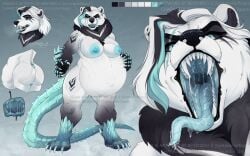 16:10 anthro bear belly big_belly black_body black_fur black_nose black_sclera blue_body blue_eyes blue_nipples blue_scales blue_tongue bodily_fluids color_swatch cutaway dragon drooling female fur grey_body grey_fur hi_res humanoid_vulva hybrid internal licking licking_lips licking_own_lips looking_at_viewer mammal model_sheet mouth_shot mythological_creature mythological_scalie mythology nipples open_mouth saliva santanahoffman scales scalie solo standing tongue tongue_out vore white_body white_fur widescreen