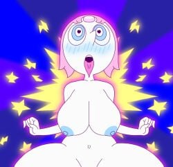 1girls ahe_gao big_breasts blue_eyes blue_nipples nude_female pearl_(steven_universe) pink_hair steven_universe white_skin