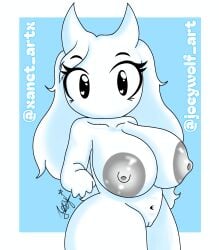 1girls big_ass big_breasts big_nipples black_eyes breast_expansion breasts breasts_bigger_than_head chibi fanart fanart_from_twitter female gray_nipples joeywolf_art joeywolf_art(artist) marshmallow massive_areolae massive_breasts no_mouth nude nude_female white_body white_fur white_hair white_skin