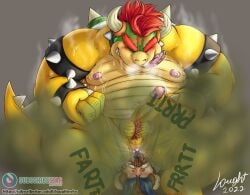 anthro bowser duo facefarting fart gassy hi_res hyena koopa laught468 laught_(character) male male/male mammal mario_bros nintendo scalie