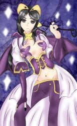 black_hair breasts cosplay costume dark_background dark_eyes disventure_camp dominant_female female hiiragi_utena mahou_shoujo_ni_akogarete skimpy_outfit tess_(disventure_camp) wings
