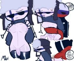 angry ass black_socks blush countryhumans cum_in_ass cum_in_penis femboy finland_(countryhumans) finnish_text gay gay_male gay_sex male/femboy naked nude_male red_body red_skin russia_(countryhumans) shy socks sweat white_body white_skin