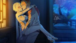 childe_(genshin_impact) couple female genshin_impact hoyoverse loving_couple lumine_(genshin_impact) male tartaglia_(genshin_impact)