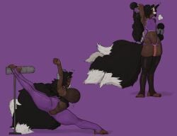 animal_humanoid big_breasts black_body black_fur black_hair black_lips breasts canid canid_humanoid canine canine_humanoid chimkenthighs closed_eyes clothed clothing colored_nails crop_top crotchless_clothing dark_body digital_media_(artwork) dipstick_ears dipstick_tail dreadlocks dumbbell duo ear_markings exercise eyeshadow facial_piercing female femboy flexible footwear fox_humanoid fur genitals hair herm_(lore) hi_res humanoid legwear lip_piercing lips lipstick makeup male male/female mammal mammal_humanoid markings mostly_nude multicolored_ears multicolored_hair nails navel nipple_piercing nipples penis piercing prosthetic prosthetic_arm prosthetic_limb randal_otomo ranelle_otomo seedbed shirt simple_background slightly_chubby slightly_chubby_female socks splits spread_legs spreading squish stirrup_legwear stirrup_socks stirrup_stockings stockings stretching tail tail_markings thigh_highs thigh_socks thigh_squish topwear vulva weightlifting weights workout