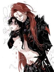... 1boy amon_(lord_of_the_mysteries) amputee armor black_armor black_eyes black_hair blood blood_from_mouth blush breasts chinese_commentary commentary_request ero_guro exposed_muscle facial_mark female forehead_mark full_armor genderswap_(mtf) guro heart highres holding kikinotamai long_hair lord_of_the_mysteries medici_(lord_of_the_mysteries) monocle nipples nude open_mouth penis pussy quadruple_amputee red_eyes red_hair rule_63 sex small_breasts smile spoken_ellipsis straight strangling twintails