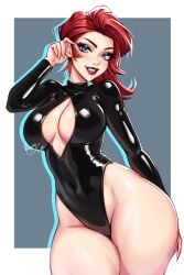 1girls black_widow_(marvel) black_widow_(marvel_rivals) breasts female female_focus female_only large_breasts latex latex_clothing latex_suit light-skinned_female light_skin looking_at_viewer marvel marvel_rivals natasha_romanoff solo thick_thighs thighs weeping_cat wide_hips
