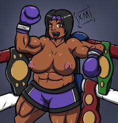 1female 1girls 2024 areola areolae artist_logo artist_name belly belly_button big_body big_boobies big_breasts big_titties black_hair black_hair_female boxer boxing boxing_belt boxing_gloves boxing_gloves_only boxing_ring boxing_shorts boxing_tape broad_shoulders brown_eyes brown_eyes_female celebration champion championship_belt commission commission_art confident confident_female confident_smile curvaceous curvaceous_body curvaceous_female curvaceous_figure curvaceous_hips curvaceous_thighs curvy curvy_body curvy_female curvy_figure curvy_hips curvy_thighs dark-skinned_female dark_skin digital_art digital_drawing_(artwork) digital_media digital_media_(artwork) female female_boxing female_focus female_human female_only female_solo gold_(metal) leaning leaning_back leaning_on_corner looking_at_viewer mole mole_under_eye mouth_guard mouthguard muscle_girl muscle_mommy muscle_tone muscles muscular muscular_arms muscular_female muscular_legs muscular_thighs navel nipples open_mouth original original_character purple_boxing_gloves purple_gloves purple_headband purple_headwear round_belly sagging_boobs sagging_breasts sagging_tits shiny shiny_body shiny_boobies shiny_boobs shiny_breasts shiny_hair shiny_skin shiny_thighs shiny_tits shiny_titties simple_background solo solo_female solo_focus thick thick_body thick_boobies thick_boobs thick_breasts thick_hips thick_lips thick_thighs thick_tits thigh_gap thigh_highs thighhighs thighs title_belt topless topless_female turnbuckle victory victory_position victory_sign watermark xtramystic