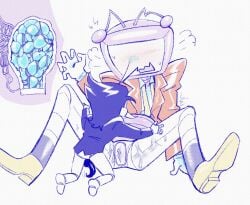 blush c_tumtar cuntboy deltarune deltarune_chapter_2 deltarune_chapter_3 eggs oviposition robot size_difference spamton_g_spamton sweat tenna_(deltarune) tentacle_dick tv_head