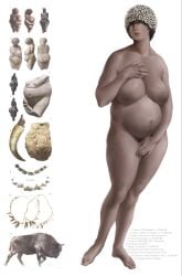 1girls barefoot big_breasts birth_of_venus brown_hair brown_nipples completely_nude covering_crotch covering_self dark_nipples female female_only fine_art_parody full_body headdress headgear headwear huge_breasts large_areolae linea_nigra nude pregnant pubic_hair pubic_hair_peek reference_image reference_inset sagging_breasts short_hair solo standing thick_thighs venus_body venus_of_willendorf very_short_hair