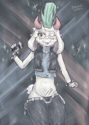 big_thighs blush crossdressing cute_male deltarune eyelashes femboy fur furry glasses horns long_ears panties penis_out ralsei tail tight_clothing topwear