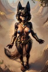 1girls ai_generated anthro anubis_(pal) black_hair blue_eyes female kleo_pati_(scorpianpp) original_character palworld scorpianpp self_upload solo_female stable_diffusion