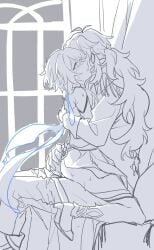 blonde_hair couple diluc_(genshin_impact) female genshin_impact hoyoverse loving_couple lumine_(genshin_impact) male red_eyes red_hair video_game video_game_character video_games