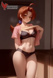 1girls 2d ai_generated ass barefeet big_ass big_breasts bra breasts brown_eyes brown_hair cleavage delia_ketchum_(pokemon) erophoenix feet female female_focus full_body looking_at_viewer looking_back low_ponytail milf nintendo older_woman open_clothes pale_skinned_female patreon_username pokemon smile soles solo solo_female sweat thick thick_thighs toes uncensored underwear undressing voluptuous