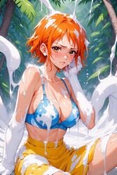 1girls ai_generated artist_request clothing defeated devil_fruit female female_only little_garden nami_(one_piece) one_piece pre_timeskip
