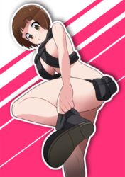 1girls belt brown_eyes brown_hair female he_pu_pu kill_la_kill mankanshoku_mako nudist_beach_uniform short_hair solo utility_belt