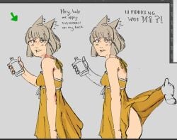 1girls atrain830 australian australian_accent breasts butt dress english_text lifting_another's_clothes lifting_clothing lifting_dress sundress sunscreen text