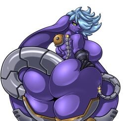 adjatha alien anthro big_ass big_breasts blue_hair cybernetics cyborg female green_eyes huge_ass huge_breasts purple_skin raskvel shortstack solo thick_lips thick_thighs trials_in_tainted_space wide_hips
