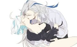 blue_eyes blue_hair female furina_(genshin_impact) genshin_impact grey_hair hoyoverse neuvillette_(genshin_impact) white_hair
