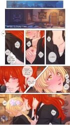 blonde_hair couple diluc_(genshin_impact) female genshin_impact hoyoverse loving_couple lumine_(genshin_impact) male red_eyes red_hair video_game video_game_character video_games