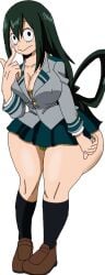 ass asui_tsuyu big_ass big_boob big_breasts big_breasts big_butt big_thighs bimbo boku_no_hero_academia boob bra breasts breasts clothing green_hair hero hero_outfit my_hero_academia neckline nipples ograniczony outfit protruding_nipples pussy shool_uniform short_skirt skirt tsuyu_asui