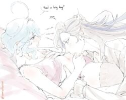 blue_eyes blue_hair female furina_(genshin_impact) genshin_impact grey_hair hoyoverse neuvillette_(genshin_impact) white_hair