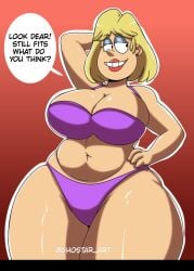 1girls bikini blonde_hair child_bearing_hips dialogue female ghostar jpg milf nickelodeon tagme the_loud_house thick_thighs thighhighs thighs twitter_link wide_hips