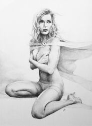 1girls 2012 art_of_wei big_breasts emma_frost female female_focus female_only heels looking_to_the_side marvel marvel_comics realistic traditional_media traditional_media_(artwork) wei_ho white_queen x-men