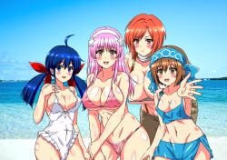 4girls artist_request athena_asamiya beach big_breasts bikini bikini_bottom bikini_top blue_eyes blue_hair blush brown_eyes brown_hair fatal_fury fatal_fury:_city_of_the_wolves female garou:_mark_of_the_wolves hotaru_futaba king_of_fighters kof looking_at_viewer one-piece_swimsuit pink_hair psycho_soldier red_eyes red_hair rimururu samurai_shodown small_breasts snk solo solo_female swimsuit swimwear tagme vanessa_(kof)