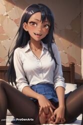1girls :d ai_generated anus artist_name bed black_hair black_pantyhose blue_skirt blush breasts brown_eyes clothing_aside collarbone collared_shirt dark-skinned_female dark_skin dress_shirt fangs female_masturbation fingering gumroad_username hair_ornament hairclip hayase_nagatoro hi_res indoors long_hair looking_at_viewer masturbation nagatoro_hayase nail_polish no_panties oerba_yun_fang on_bed open_mouth panties panties_aside panties_under_pantyhose pantyhose patreon_username pillow please_don't_bully_me,_nagatoro pleated_skirt progenarts pussy red_nails school_uniform shirt sitting skirt smile solo spread_legs spread_pussy tan thighband_pantyhose tongue torn_clothes torn_pantyhose uncensored underwear web_address white_shirt