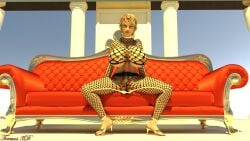 3d big_breasts big_cock blonde_hair blue_eyes fishnet_clothing futanari short_hair termos3d