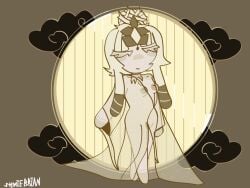 closed_eyes cookie cookie_run cookie_run_kingdom devsisters female flour messy_bun mystic_flour_cookie naked nude nude_female partially_clothed see_through_clothing soul_jam stewiebrian_(artist)