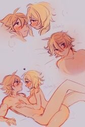 childe_(genshin_impact) couple female genshin_impact hoyoverse loving_couple lumine_(genshin_impact) male tartaglia_(genshin_impact)