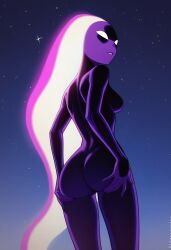 ai_generated alien alien_girl anodite ass ben_10 ben_10_alien_force ben_10_ultimate_alien bigmic145 breasts female female_focus female_only glowing glowing_eyes glowing_hair gwen_tennyson gwen_tennyson_(alien_force) gwen_tennyson_(ultimate_alien) medium_breasts naked nude purple_body purple_skin white_eyes