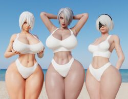 3d 3d_model 3girls angel_(kof) ass big_ass big_breasts big_butt breasts busty cpt-flapjack crossover female female_only high_heels huge_ass huge_breasts huge_butt isabella_valentine king_of_fighters lieutenant_flapjack light-skinned_female light_skin lip looking_at_viewer looking_back make_up makeup nier nier:_automata pale-skinned_female pale_skin red_lips red_lipstick shiny_breasts shiny_butt shiny_hair shiny_skin short_hair sideboob simple_background solo soul_calibur thick_thighs white_hair yorha_2b