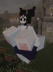 3d 3d_(artwork) 3d_background blocky_body demon game gameplay hello_kitty hello_kitty_(series) kuromi minecraft model naked onegai_my_melody sanrio skimpy_clothes white_body white_skin