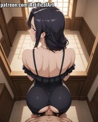 1boy 1girls ai_generated anus ass big_breasts black_hair blush doggy_style earrings elf elf_ears gamma_(the_eminence_in_shadow) jewelry kage_no_jitsuryokusha_ni_naritakute! light-skinned_female light_skin long_hair necklace penis penis_in_pussy perfect_body pointy_ears purple_eyes pussy sex the_eminence_in_shadow vaginal_penetration vaginal_sex