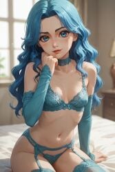 1girls ai_generated arcane_jinx arm_sleeves blue_eyes blue_hair blush cute garter_belt garter_straps jinx_(league_of_legends) lingerie lingerie_only looking_at_viewer portrait skinny skinny_girl small_breasts solo stable_diffusion thighhighs wavy_hair