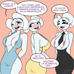 3girls big_ass big_breasts blush blush blush_lines carla carla_en_la_oficina carla_in_the_office comic_panel dress female female_only karla marioa13 office_lady spanish spanish_dialogue spanish_text stickman stickwoman