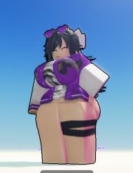 1girls 3d ass big_ass big_breasts blue_sky bottomless lighting no_visible_genitalia pose qemars roblox roblox_avatar robloxian self_upload smile standing sunlight tagme thighs wide_hips