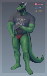 1boy _res abs absurd anthro arias_(arias_is_dragon) arias_is_dragon bara biceps big_bulge big_muscles big_pecs black_hair bulge clothing daddy dragon fur furry_male gay gay_male green_skin green_skinned_male hair half_closed_eyes hi horn jockstrap jockstrap_only male male_male male_only muscles muscular muscular_legs muscular_male muscular_thighs original original_character shirt solo standing tail underwear underwear_only yaoi