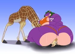 bertha_(kazecat) kazecat sitting_on_person giraffe hippopotamid overweight_female g-string huge_ass thick_thighs