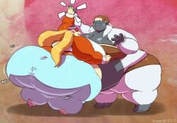 donkey_kong_(series) kazecat monkey_girl tiny_kong huge_ass multiple_girls high_five obese_female expansion