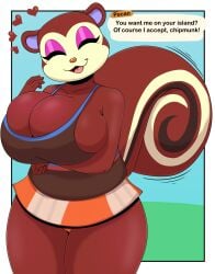 animal_crossing anthro anthro_female anthro_only breasts eyes_closed female female_focus female_only furry furry_female furry_only heart huge_breasts motion_lines nintendo pecan_(animal_crossing) speech_bubble squirrel squirrel_humanoid thick_thighs upwards video_games wide_hips