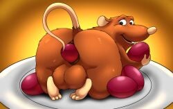 2022 amateurcooper emile_(ratatouille) ratatouille disney pixar food food_play gay yaoi 1boy solo male male_only ass big_ass chubby rat rodent balls anus puffy_anus