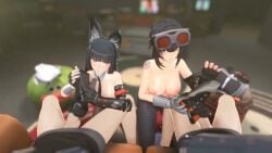2boys 2girls 3d animal_ears animated black_hair cum cum_in_shoe foot_fetish fox_ears fox_girl goggles goggles_on_head grace_howard gs_mel_(gs_melon) hoshimi_miyabi hoyoverse indoors light-skinned_female light-skinned_male light_skin looking_at_viewer male_pov mihoyo music opennsfwsp penis pov red_eyes shoejob sound tagme video wise_(zenless_zone_zero) zenless_zone_zero
