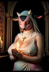 1girls ai_generated animated anthro bbw big_breasts bovine chubby chubby_female cow_girl fat female furry furry_female huge_breasts large_breasts miltank nipple_bulge no_sound nun nun's_habit nun_outfit pizky117 plump pokemon pokemon_(species) praying praying_hands smile tagme video