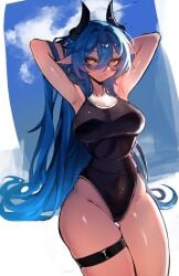 gwenipon swimsuit garter_straps breast 1girls tagme thick_thighs garter_belt